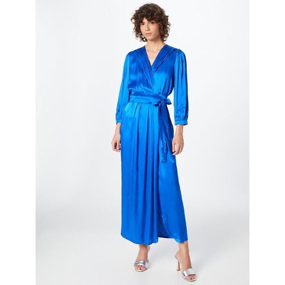 Pinko Papaya Satin Dress Royal Cobalt Blue Small Wrap Maxi